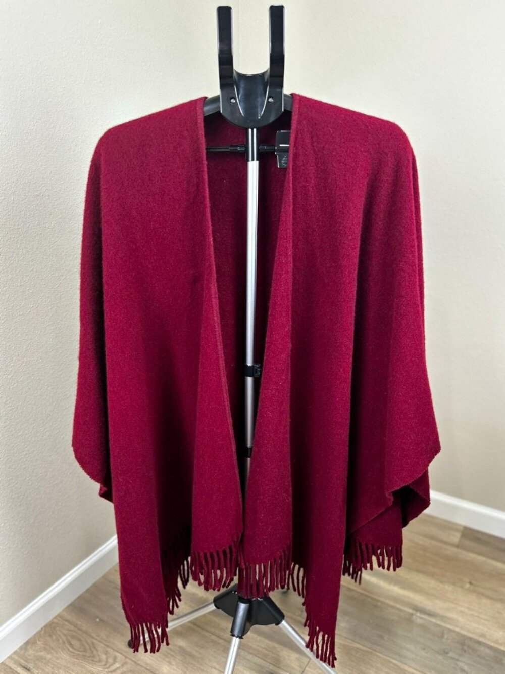 Cashmere Lambswool Burgundy Shawl Wrap Fringe Made in Italy